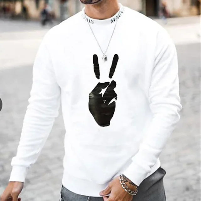 Men's T shirt Tee Graphic Gesture Crew Neck White Long Sleeve Hot Stamping Daily Holiday Print Tops Lightweight Casual Comfortable
