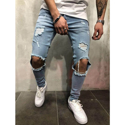 Men's Street Ripped Slim Denim Trousers - DUVAL
