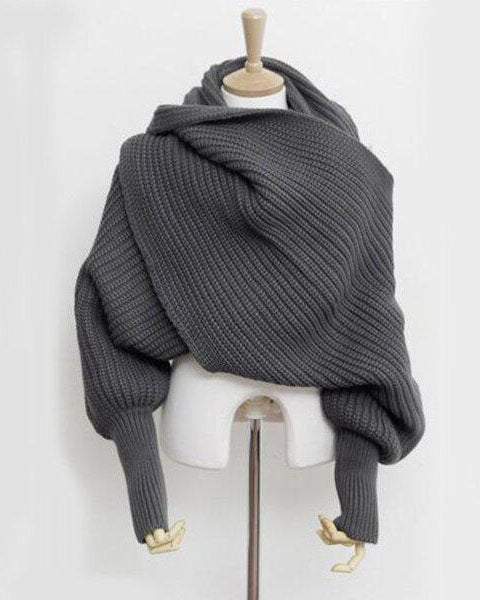 Women  Winter Thick Warm Knitted Scarf With Sleeves Long Soft Wraps Scarves Novelty