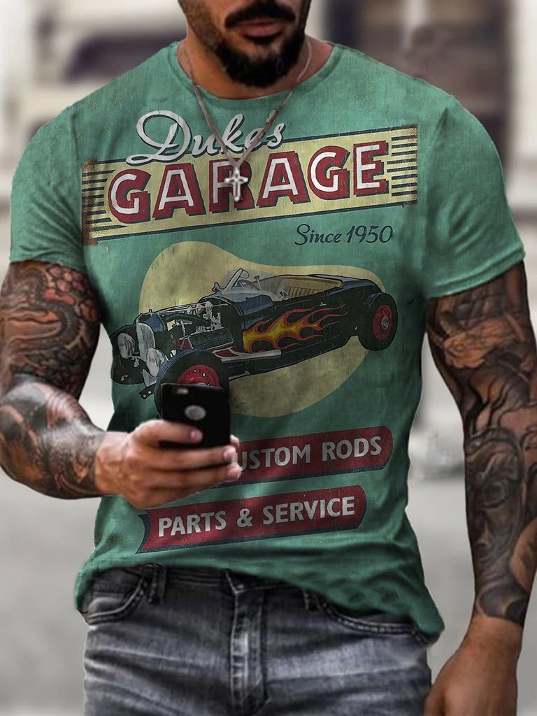 Men's Retro Dukes Of Garage Printed Casual T-shirt