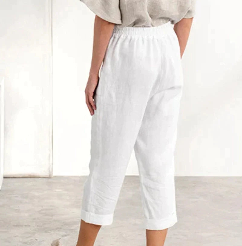 Pantalones casuales sueltos de algodón y lino.