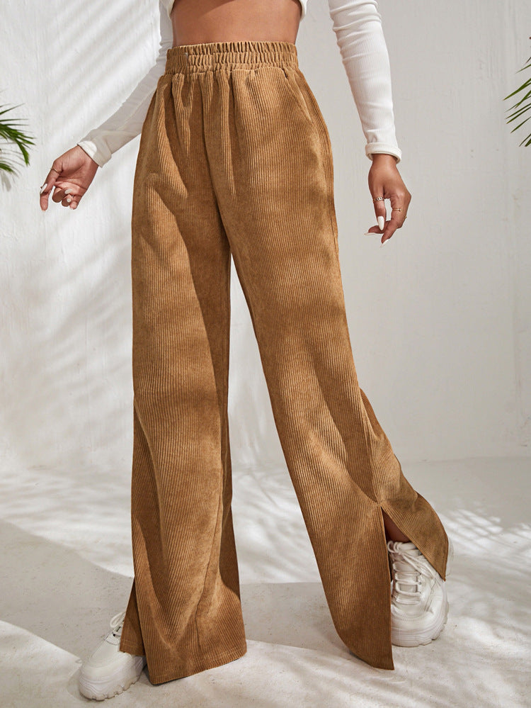 High Waist Corduroy Panel Slit Lounge Pants