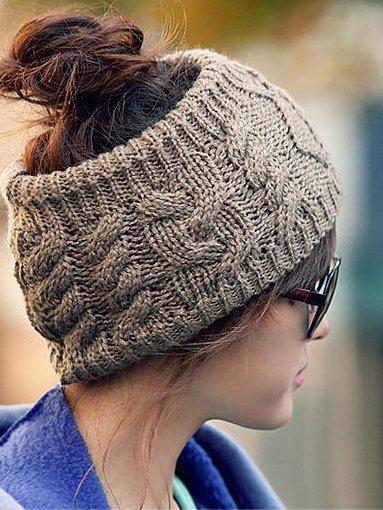 Diadema tejida hecha a mano con gorro de esquí con horquilla de moda de otoño e invierno