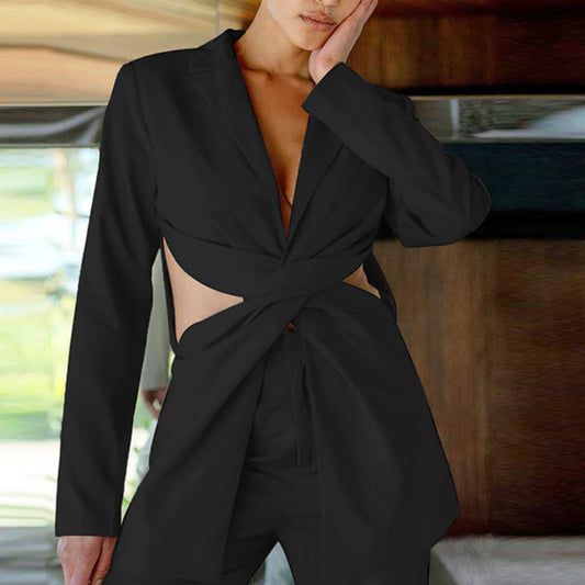 Fashionable Lapel Sexy Hollow Out Temperament Set Jacket
