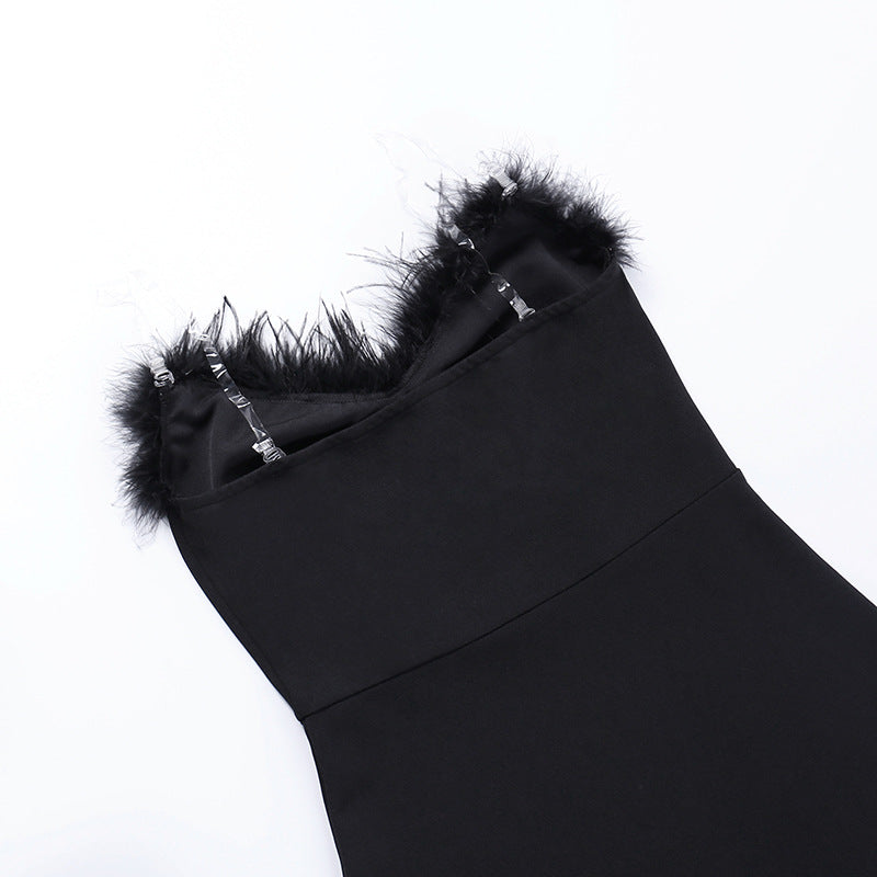 Elegant V-neck Furry Fish Tail Women's Dress