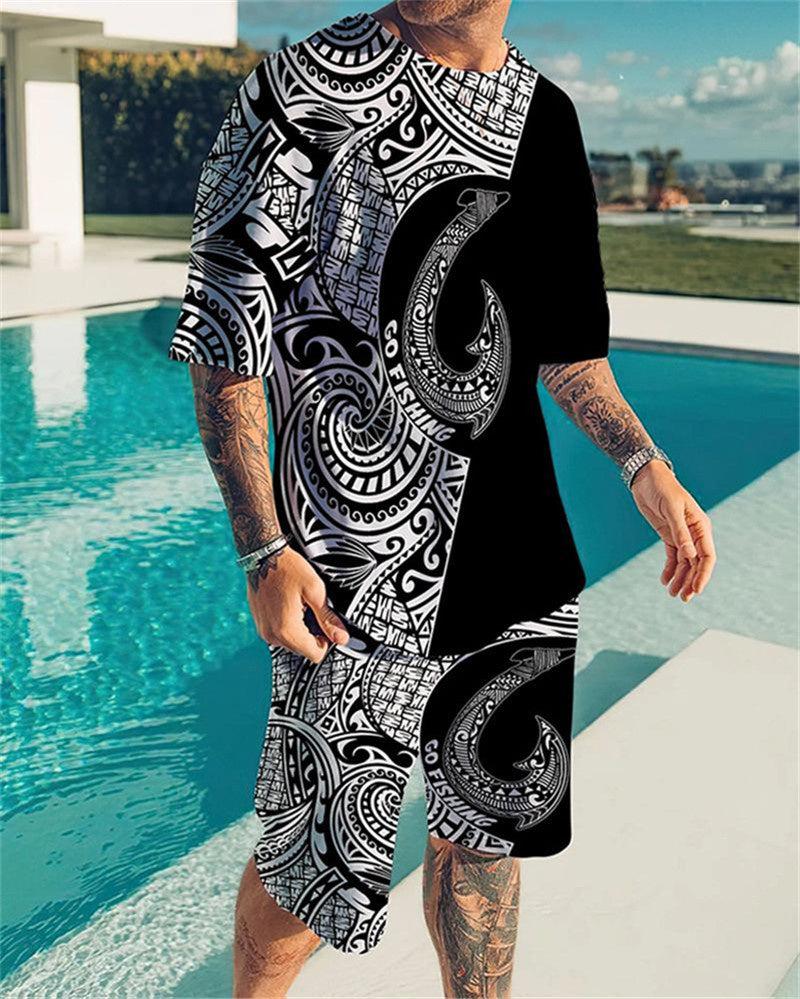 Oversized  T-Shirt & Shorts Set Black and White - DUVAL