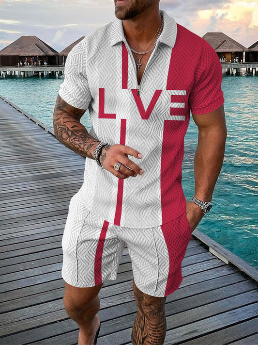 Men's Casual Live Red Polo Suit