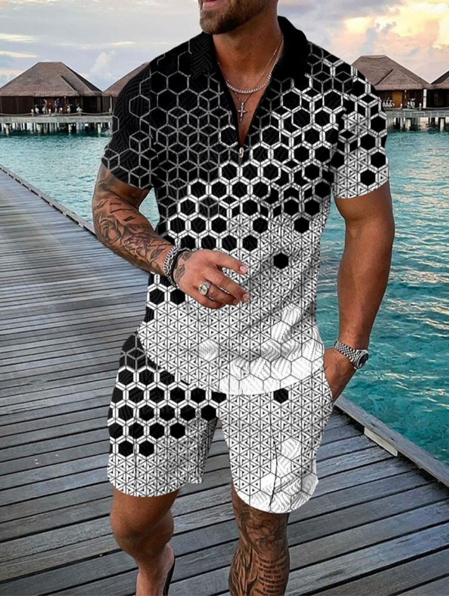 Hexagonal Polo Shirt And Shorts Co-Ord - DUVAL