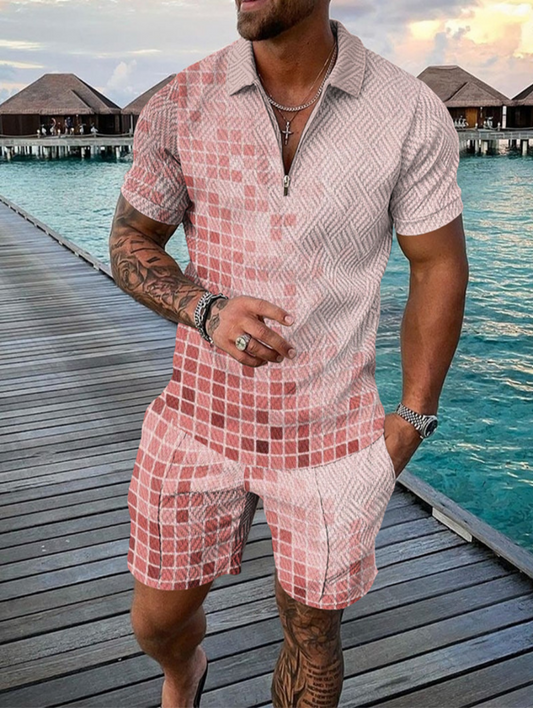 Pink Tile Fade Polo Shirt And Shorts Co-Ord