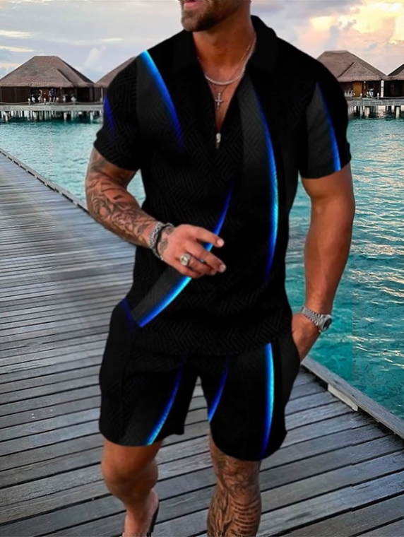 Blue Universe Polo Shirt And Shorts Co-Ord - DUVAL