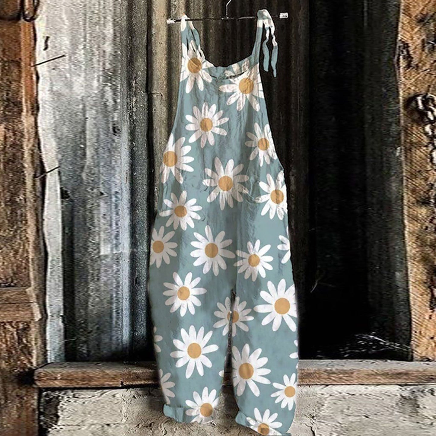 Print Casual Sunflower Oversize Jumpsuit