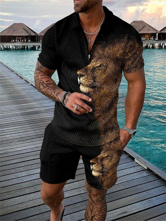 Lion Gaze Polo Shirt And Shorts Co-Ord