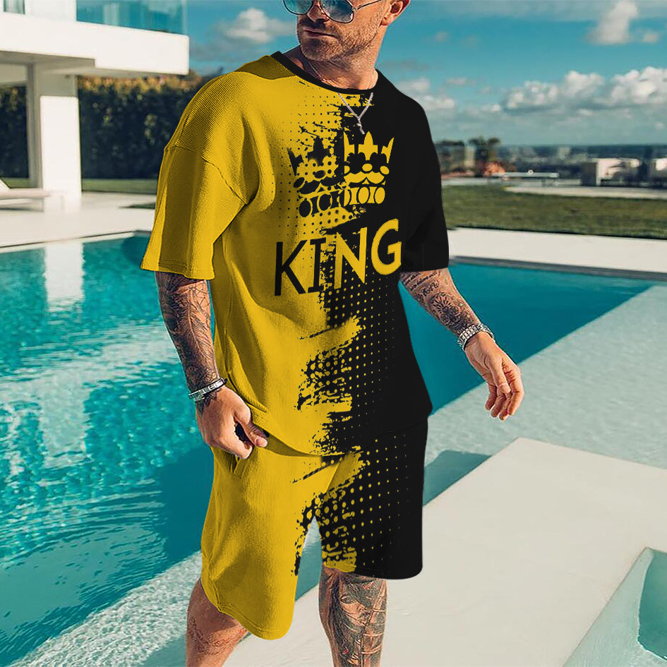 Oversized Men's T-Shirt & Shorts Set King Yellow