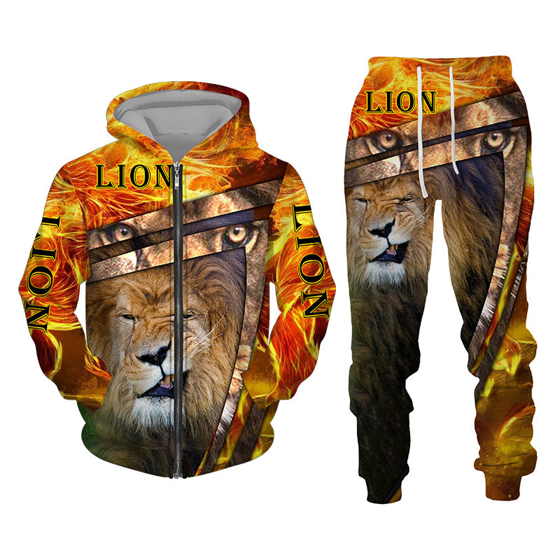 3D Tracksuit Sets Lion Print Edition Lava