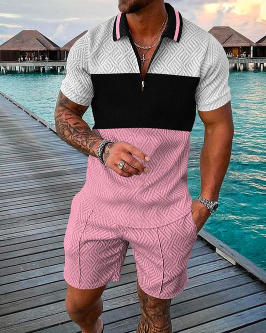 Men's Casual Urban Pink Polo Suit