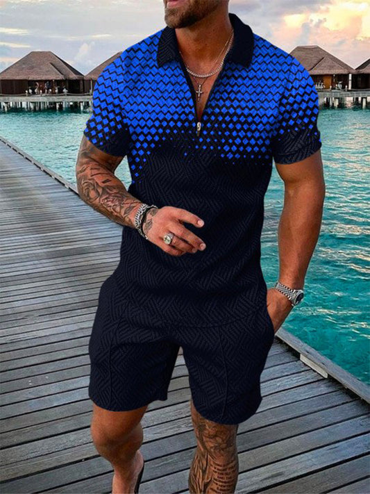 Blue Nightlife Polo Shirt And Shorts Co-Ord
