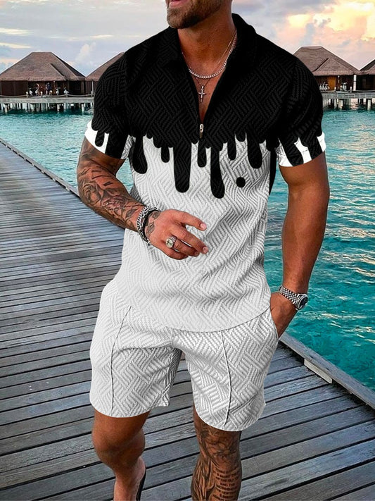 Ink Drip Polo Shirt And Shorts Co-Ord