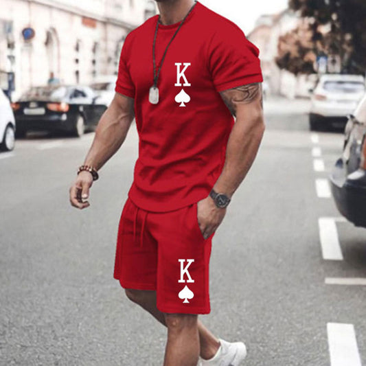 King Solid Red Sports T-shirt and Shorts Hawaiian Suit