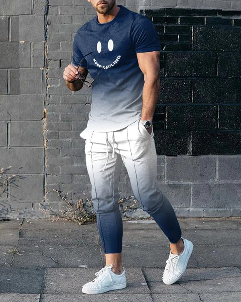Smile Blue and White City Tracksuit  Casual Luxury Sets - DUVAL